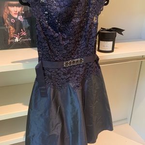 Teri Jon Navy Lace Cocktail Dress